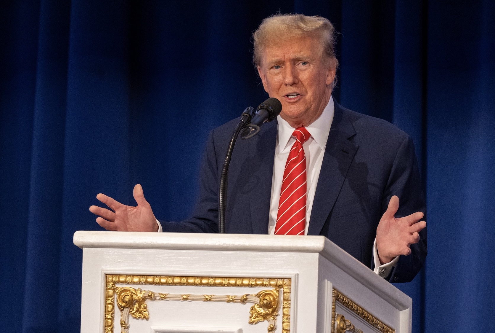 Donald Trump speaks at the RNC spring meeting at Mar-a-Lago on May 4, 2024